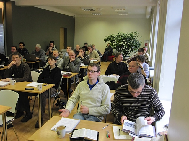 Classroom of men studying men's team ministry